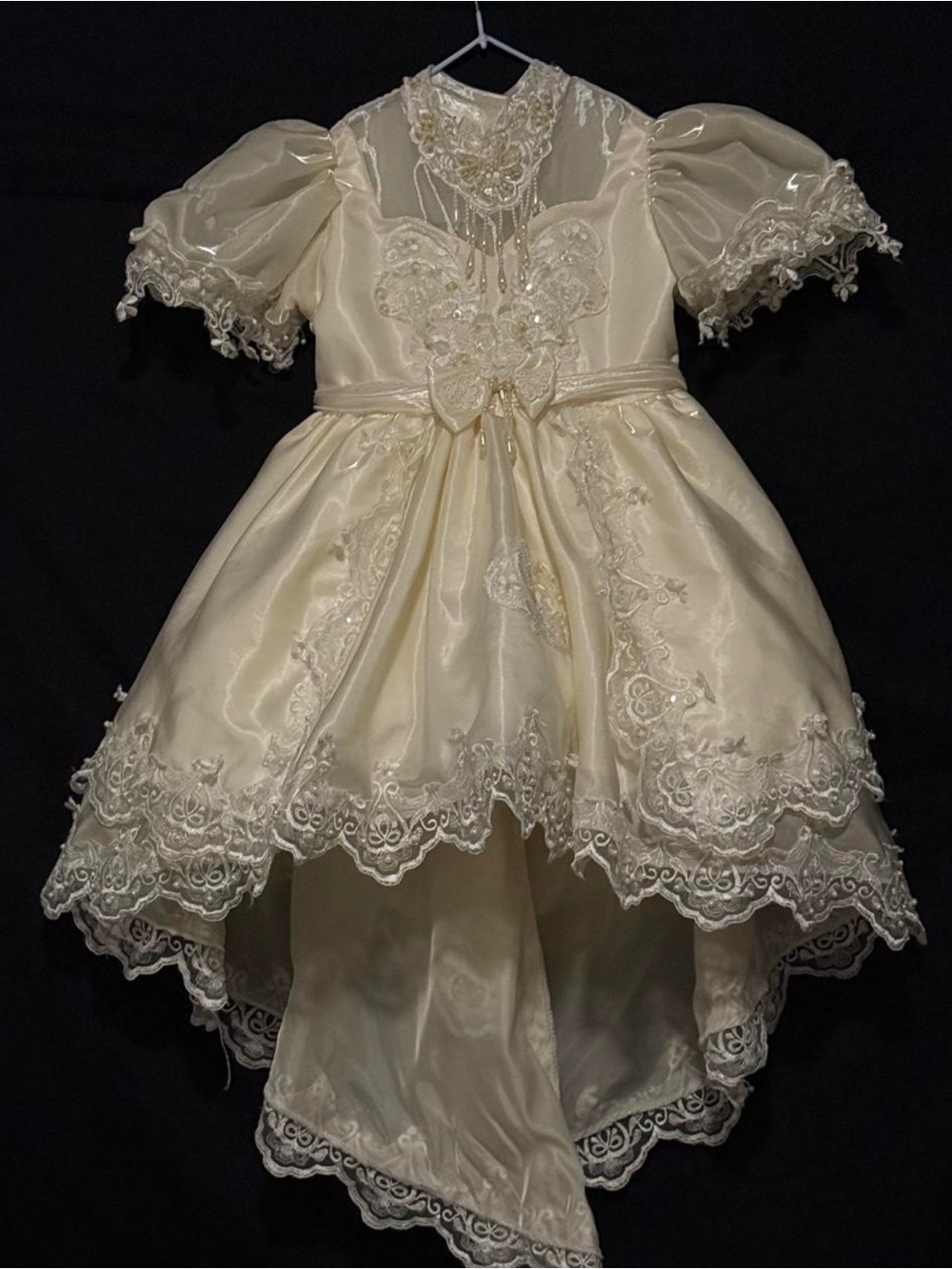 Vintage Cream Lace High-Low Formal Dress for Girls